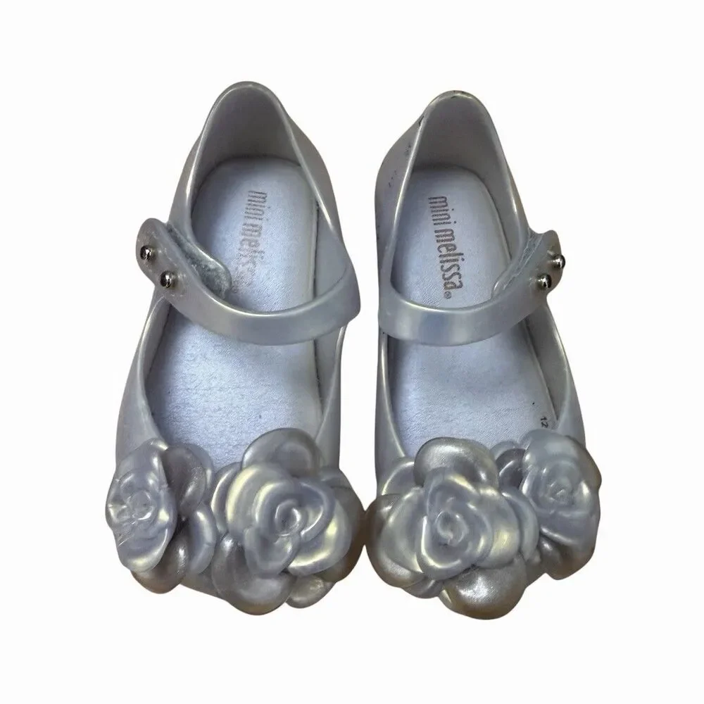 Mini Melissa Girls Toddler Sz 6 Ultragirl Flower Mary Jane Toe Shoes Flats Opal